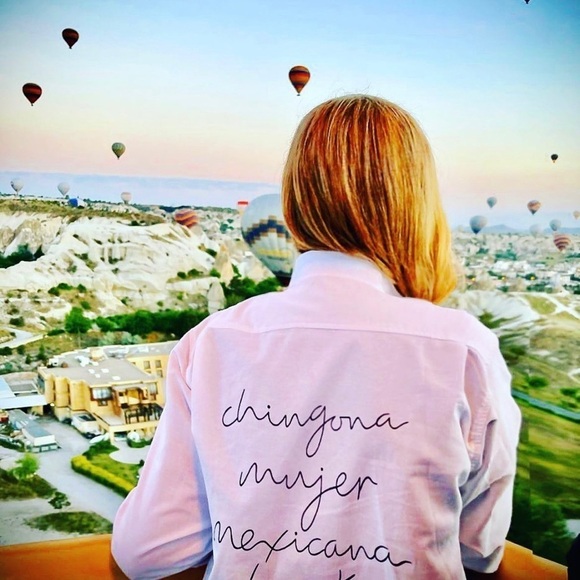 Button Down Shirt White Long Sleeve Chingona Mujer Mexicana Hand Painted Small - Picture 6 of 13